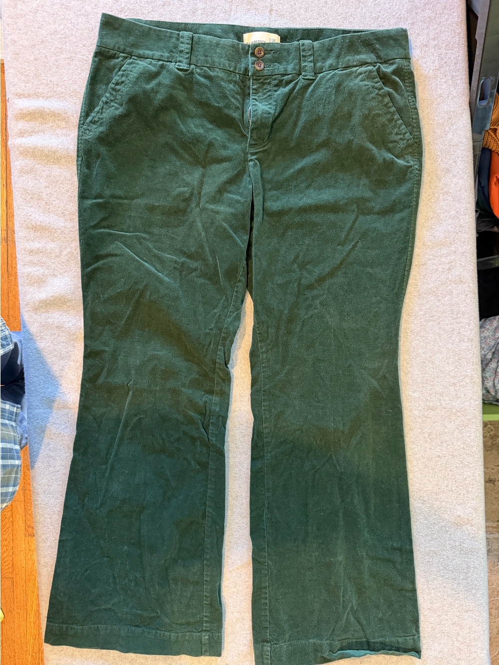 Cottagecore Women's Green Corduroy Bootcut Pants Stretch Pockets Regular 16